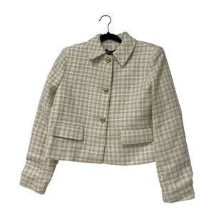 Zara Womens Cropped Blazer Jacket Size S Tan Ecru tweed Textured 2703/570 NWT
